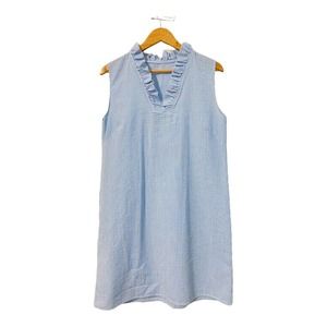 Lolly Wolly Doodle blue and white seersucker sleeveless vneck shift dres…